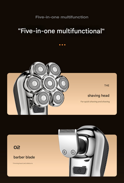 Professional Floating Head Electric Shaver for Men - 5-in-1 Cordless Grooming Kit with LED Display