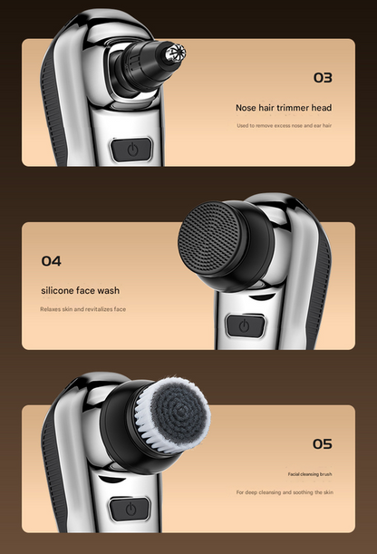 Professional Floating Head Electric Shaver for Men - 5-in-1 Cordless Grooming Kit with LED Display