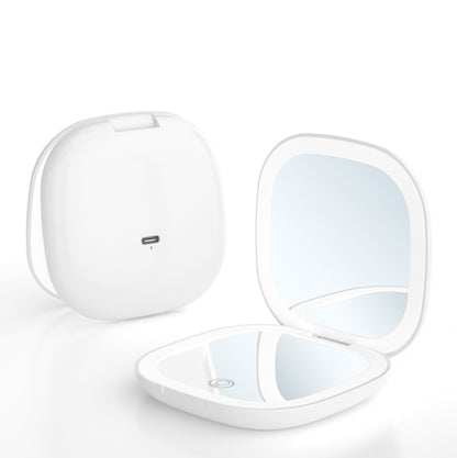 2-piece White Portable LED Makeup Mirror - Rechargeable Compact with 3-Color Lights & 5x Magnification
