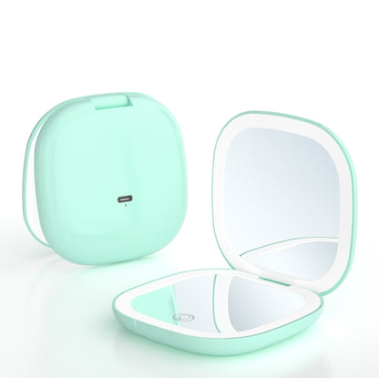2-piece Green Portable LED Makeup Mirror - Rechargeable Compact with 3-Color Lights & 5x Magnification