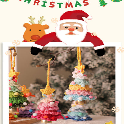 2 Pcs Handmade Crochet Christmas Tree Ornament - Plush Knitted Decoration with Bell - Ideal for Home, Car & Holiday Decor(Style D)