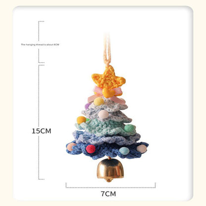 2 Pcs Handmade Crochet Christmas Tree Ornament - Plush Knitted Decoration with Bell - Ideal for Home, Car & Holiday Decor(Style E)