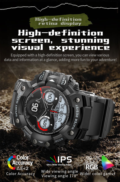 Rugged Outdoor Sport Smartwatch - HD Display, Compass, Flashlight, 100+ Sports Modes, Health Monitoring & Bluetooth Calls(Illusion blue)