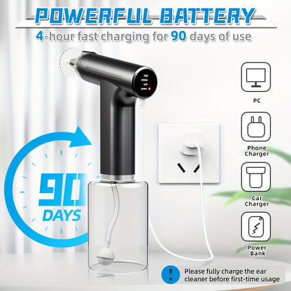 Rechargeable Electric Ear Wax Removal Kit - 3 Pressure Modes, LED Light & 90-Day Battery Life(black)