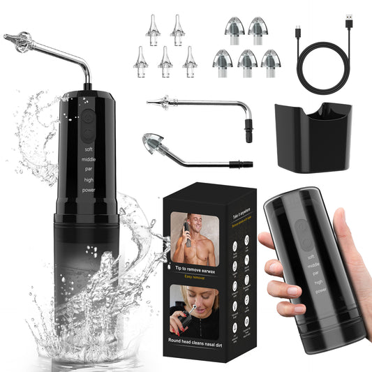 Rechargeable 2-in-1 Electric Ear & Nasal Cleaner Kit - IPX7 Waterproof, 4 Pressure Modes, Safe-Spray Nozzles(black)