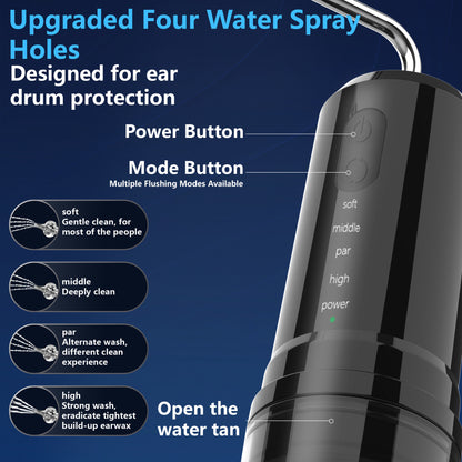 Rechargeable 2-in-1 Electric Ear & Nasal Cleaner Kit - IPX7 Waterproof, 4 Pressure Modes, Safe-Spray Nozzles(black)