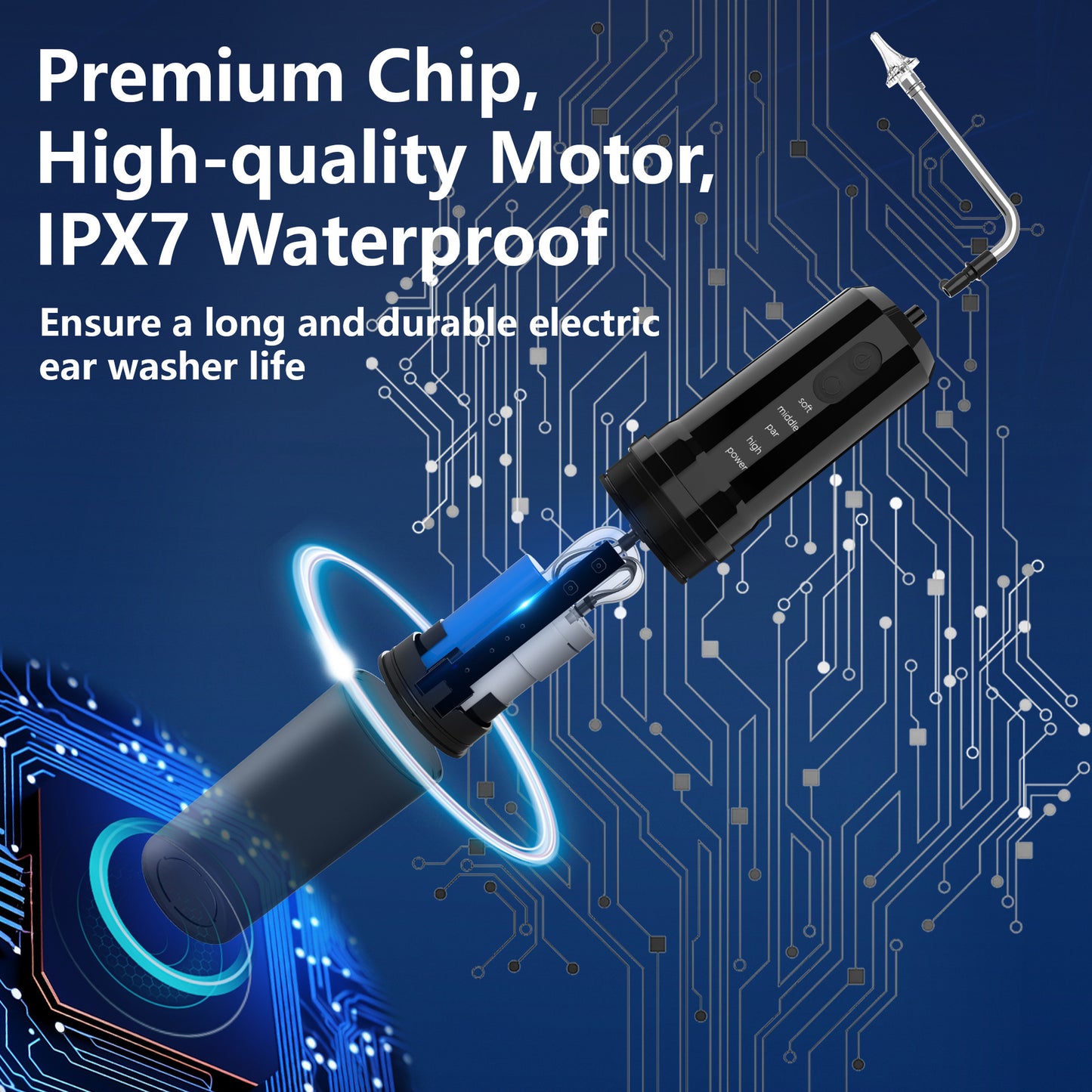 Rechargeable 2-in-1 Electric Ear & Nasal Cleaner Kit - IPX7 Waterproof, 4 Pressure Modes, Safe-Spray Nozzles(black)