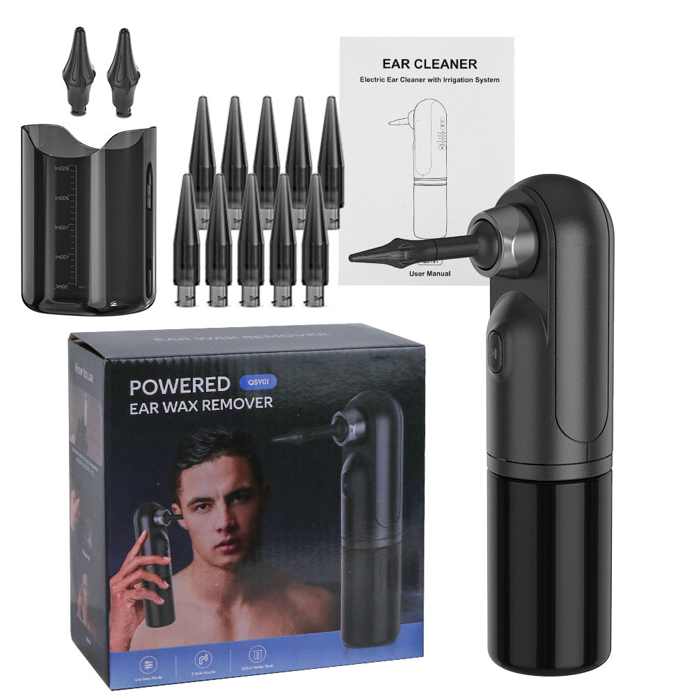 Rechargeable Electric Ear Cleaner & Washer Kit - Waterproof Ear Wax Removal System with 4 Modes & 12 Tips(black)
