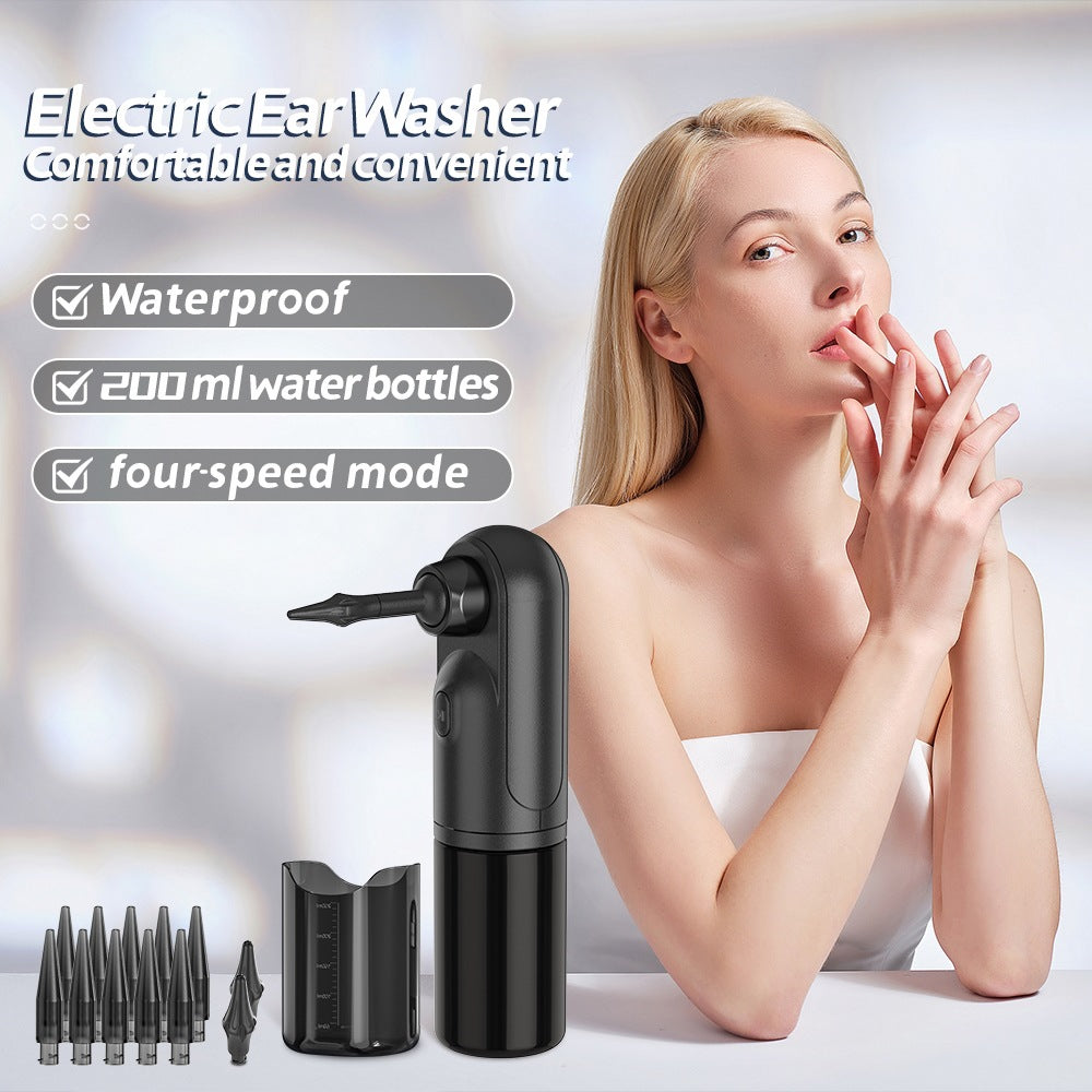 Rechargeable Electric Ear Cleaner & Washer Kit - Waterproof Ear Wax Removal System with 4 Modes & 12 Tips(black)