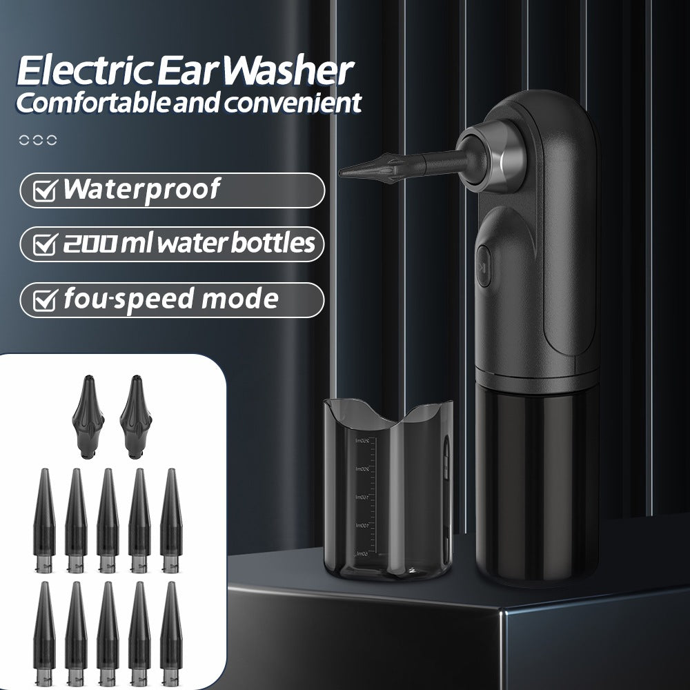 Rechargeable Electric Ear Cleaner & Washer Kit - Waterproof Ear Wax Removal System with 4 Modes & 12 Tips(black)