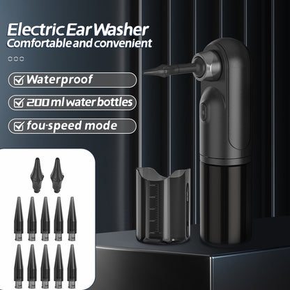 Rechargeable Electric Ear Cleaner & Washer Kit - Waterproof Ear Wax Removal System with 4 Modes & 12 Tips(black)