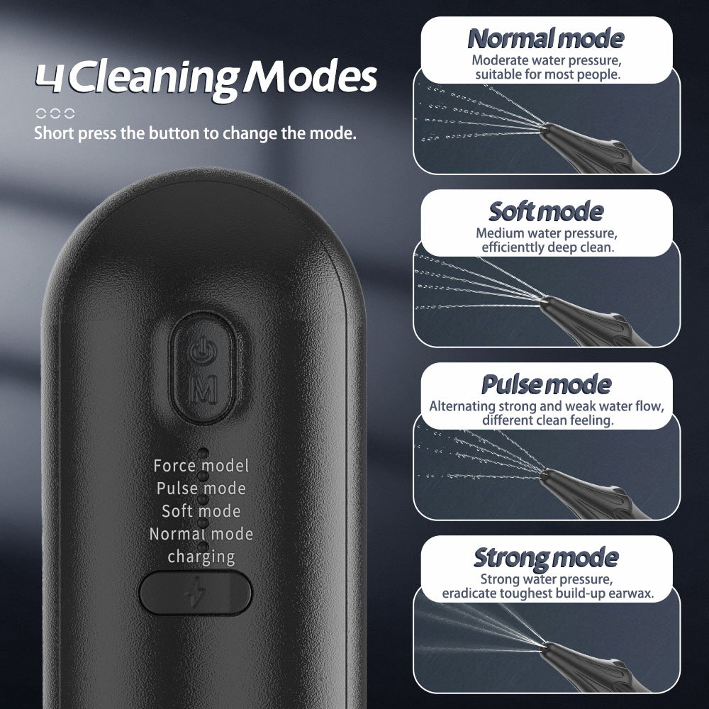 Rechargeable Electric Ear Cleaner & Washer Kit - Waterproof Ear Wax Removal System with 4 Modes & 12 Tips(black)