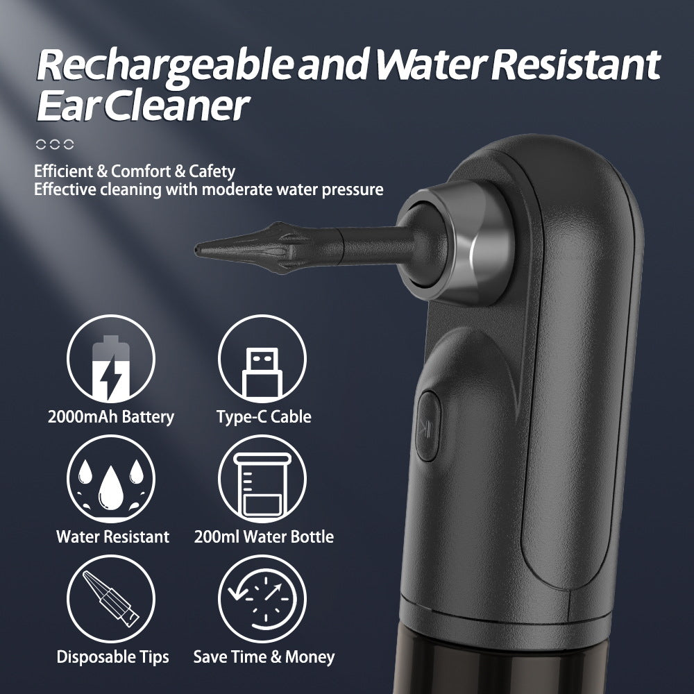 Rechargeable Electric Ear Cleaner & Washer Kit - Waterproof Ear Wax Removal System with 4 Modes & 12 Tips(black)