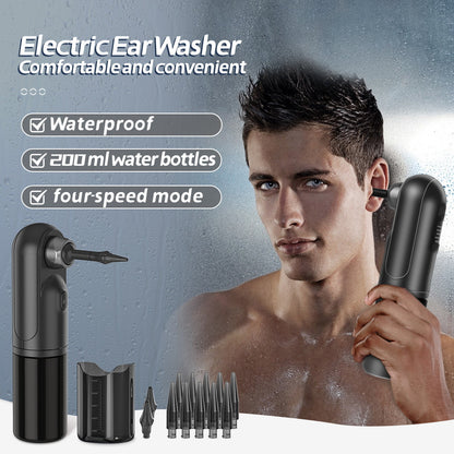 Rechargeable Electric Ear Cleaner & Washer Kit - Waterproof Ear Wax Removal System with 4 Modes & 12 Tips(black)