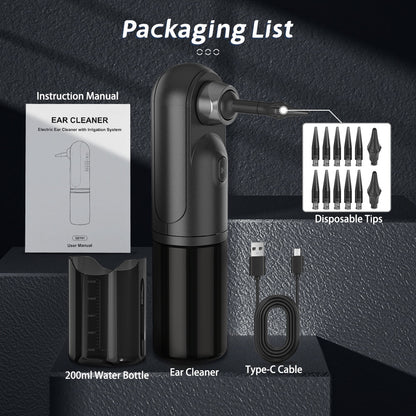 Rechargeable Electric Ear Cleaner & Washer Kit - Waterproof Ear Wax Removal System with 4 Modes & 12 Tips(black)