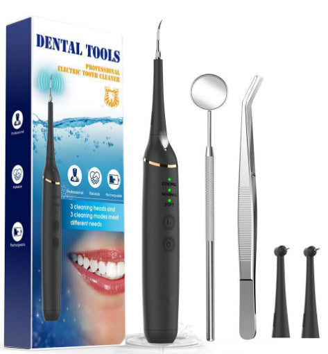 Professional Ultrasonic Teeth Cleaner - 3 Modes, IPX7 Waterproof Dental Scaler Kit with LED Light & 3 Heads(black)