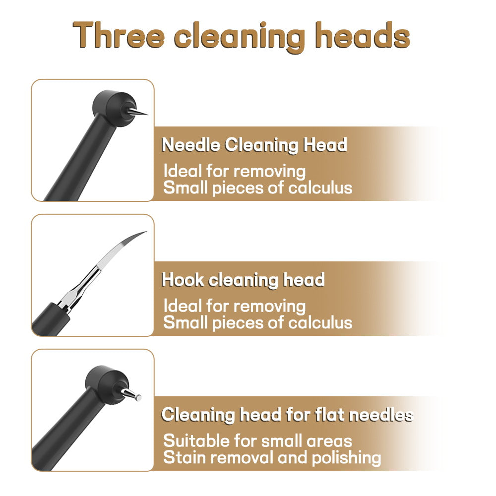 Professional Ultrasonic Teeth Cleaner - 3 Modes, IPX7 Waterproof Dental Scaler Kit with LED Light & 3 Heads(black)