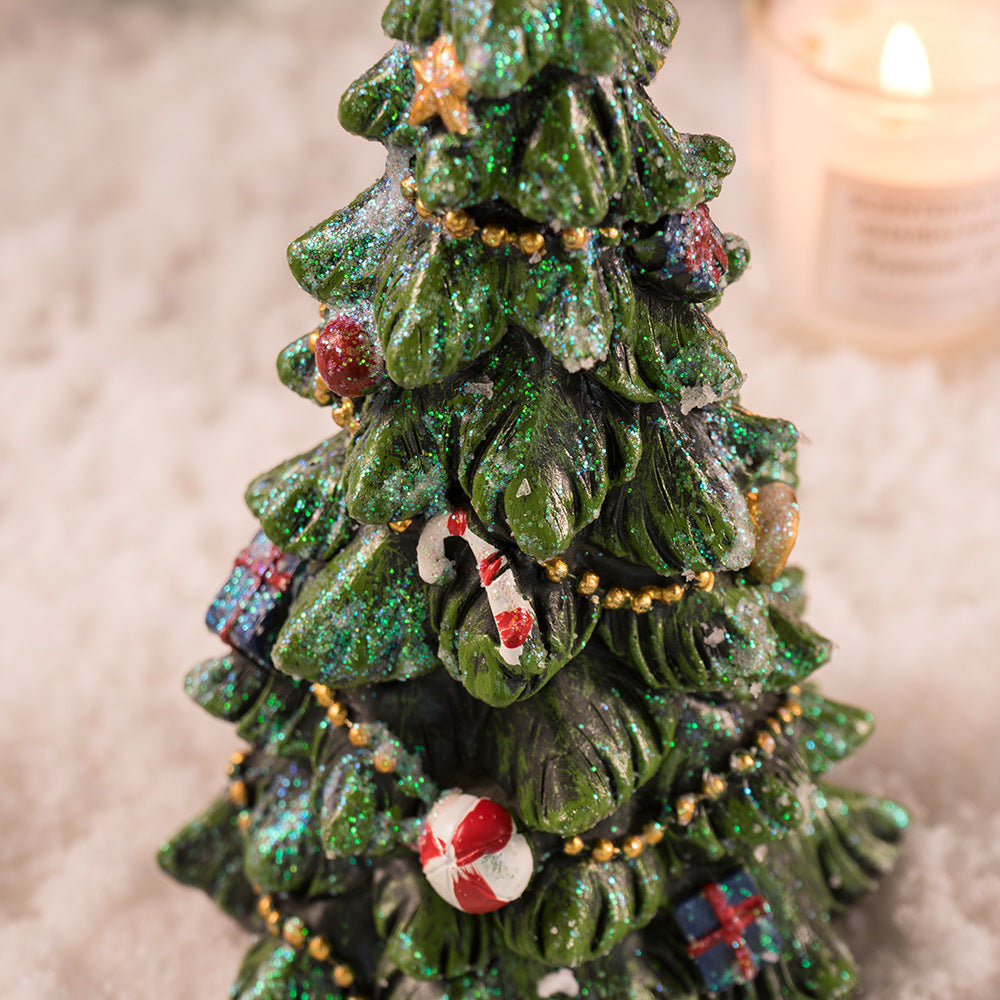 Miniature Decorated Christmas Tree Tabletop Ornament - Holiday Village Display Decoration(green)