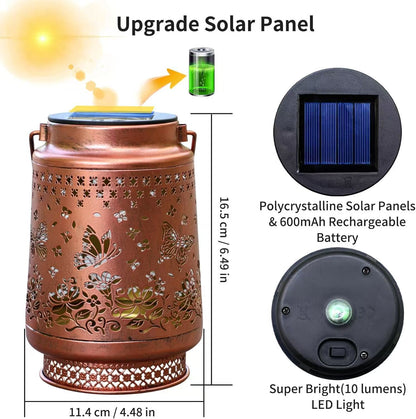Decorative Solar Butterfly Hanging Lantern(11x11x17CM) - Waterproof Metal Hollow-Carved Outdoor Garden Projection Light for Garden and Patio