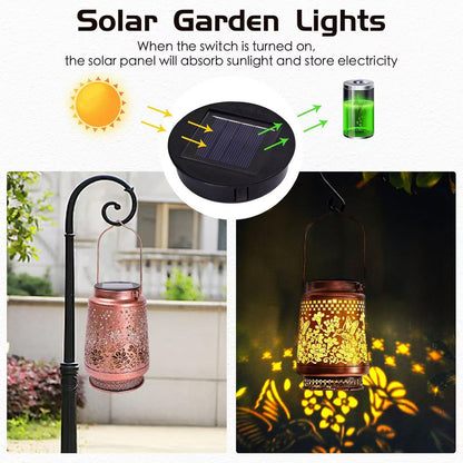 Decorative Solar Butterfly Hanging Lantern(11x11x17CM) - Waterproof Metal Hollow-Carved Outdoor Garden Projection Light for Garden and Patio