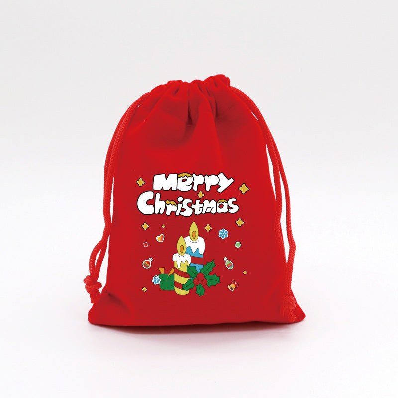 2-Pack Luxury Red Velvet Christmas Candle Gift Bag(13x18CM) - Festive Drawstring Storage Bag for Candy, Gifts & Apple Packaging