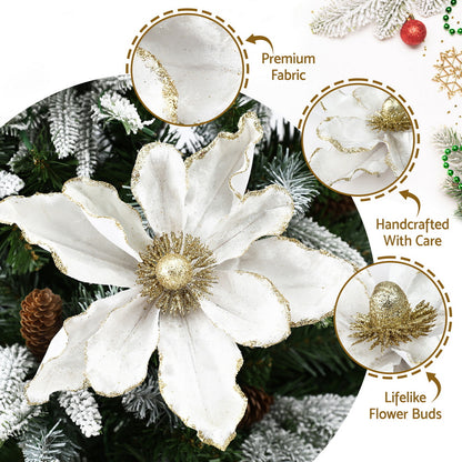 Jingle Jollys 14Pcs Christmas Tree Flower Set Xmas Garland Wreath Magnolia White