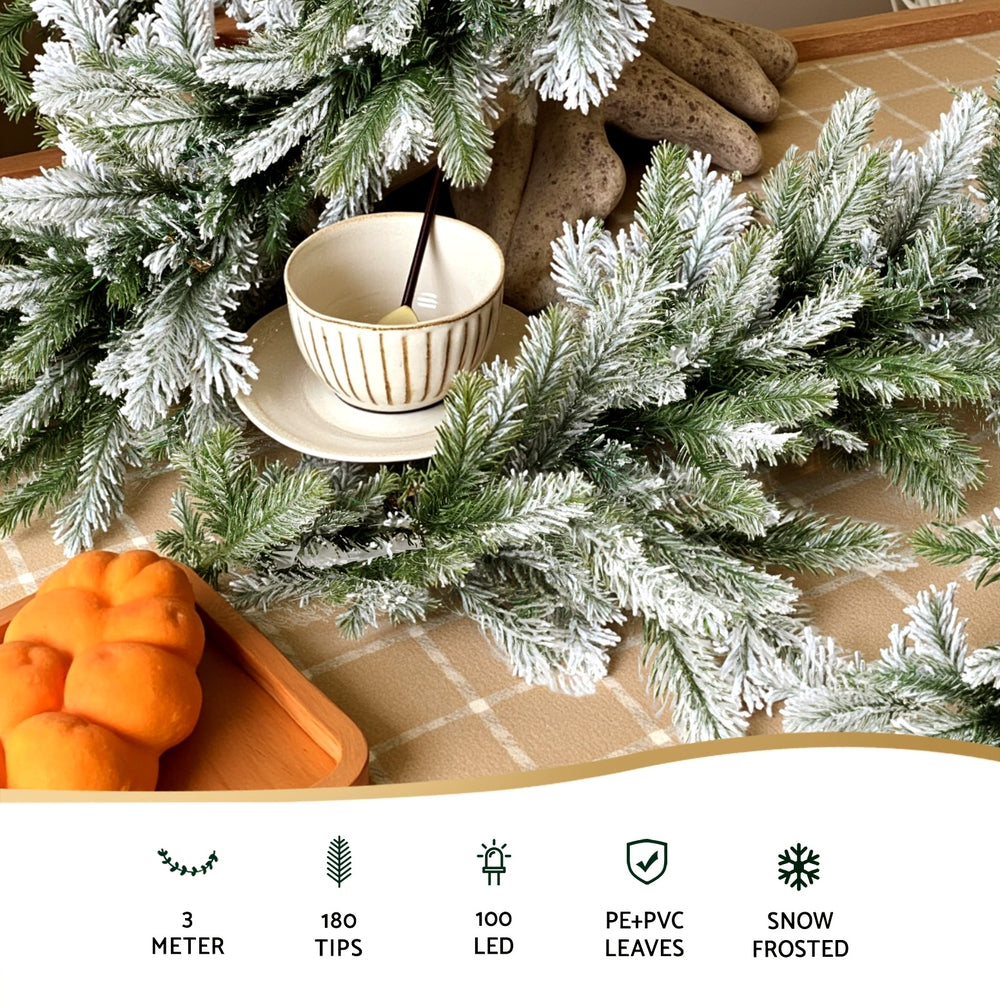 Jingle Jollys 3M Christmas Garland Pre-lit LED Lights Snow Frosted Tips Decor