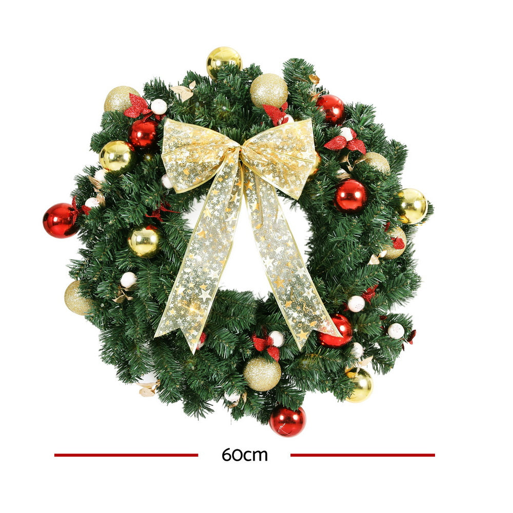 Jingle Jollys Christmas Wreath 60CM LED Garland Berries Bow Baubles Xmas Decor