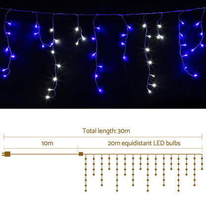 20M Christmas Lights Icicle Light 800 LED Blue White Decor Jingle Jollys