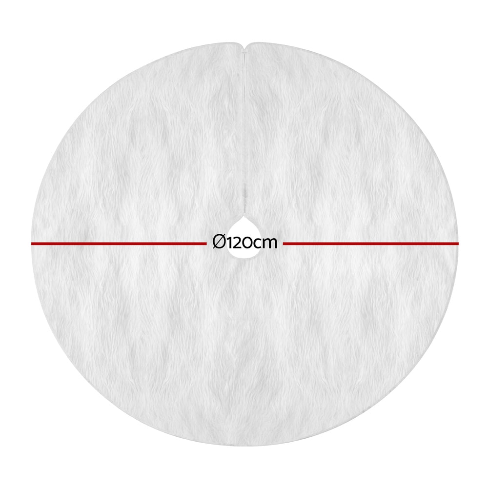 Jingle Jollys Christmas Tree Skirt 120cm Plush Xmas Fluffy Ornaments Decor White