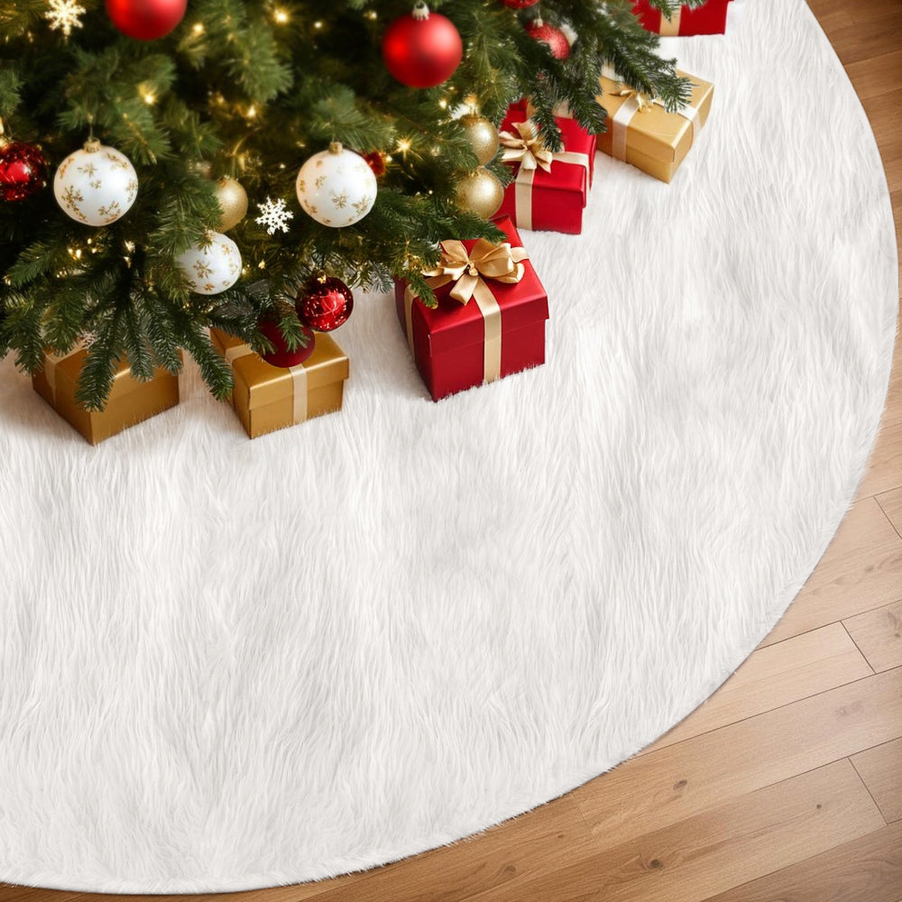 Jingle Jollys Christmas Tree Skirt 90cm Plush Xmas Fluffy Ornaments Decor White