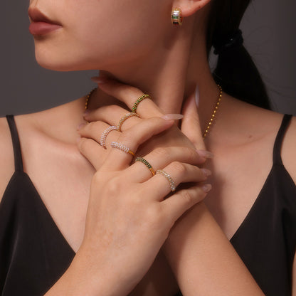 PVD Electroplated 18K Gold Inlaid  Pearl Ring Female