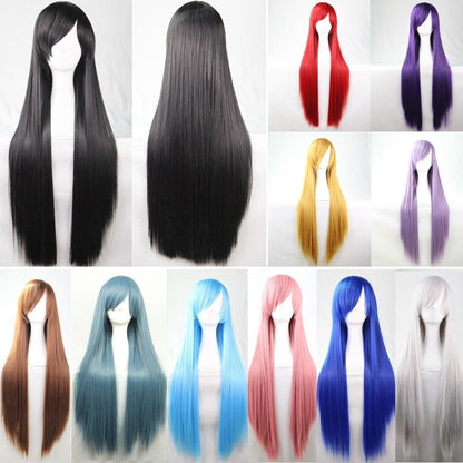 New 80cm Straight Sleek Long Full Hair Wigs w Side Bangs Cosplay Costume Womens, Burgundy