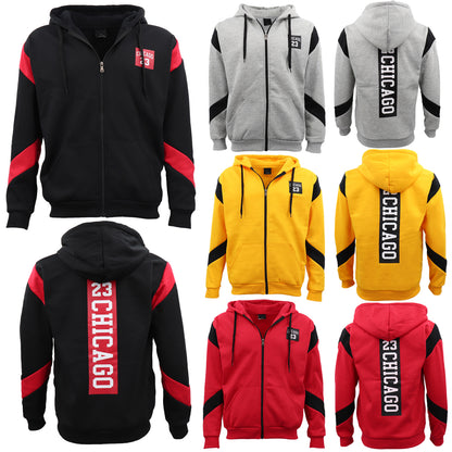 Men's Fleece Zip Up Hoodie Shirt Chicago Bulls 23 Michael Jordan Sweat Jacket, Light Grey, S
