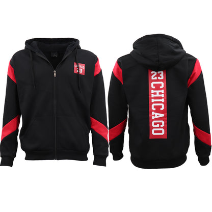 Men's Fleece Zip Up Hoodie Shirt Chicago Bulls 23 Michael Jordan Sweat Jacket, Light Grey, S