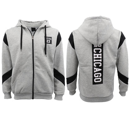 Men's Fleece Zip Up Hoodie Shirt Chicago Bulls 23 Michael Jordan Sweat Jacket, Red, S