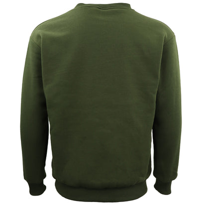 New Adult Unisex Plain Pullover Fleece Jumper Mens Long Sleeve Crew Neck Sweater, Olive, S