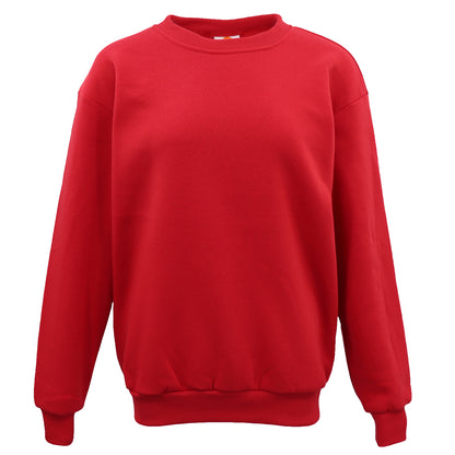 New Adult Unisex Plain Pullover Fleece Jumper Mens Long Sleeve Crew Neck Sweater, Olive, S